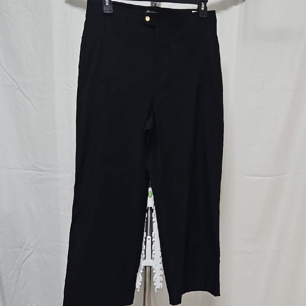 Versona Modern Fit Black Pants with Gold Button Accent